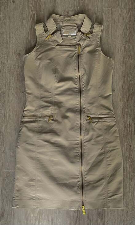 Michael Kors Dresses & Skirts - Michael Kors Sleeveless Khaki Full-Zip Utility Dress w. Cut-Out Detail, Size 4